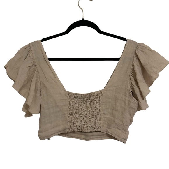 ZARA Boho Linen Ruffle Sleeve Crop Top S - Picture 8 of 15